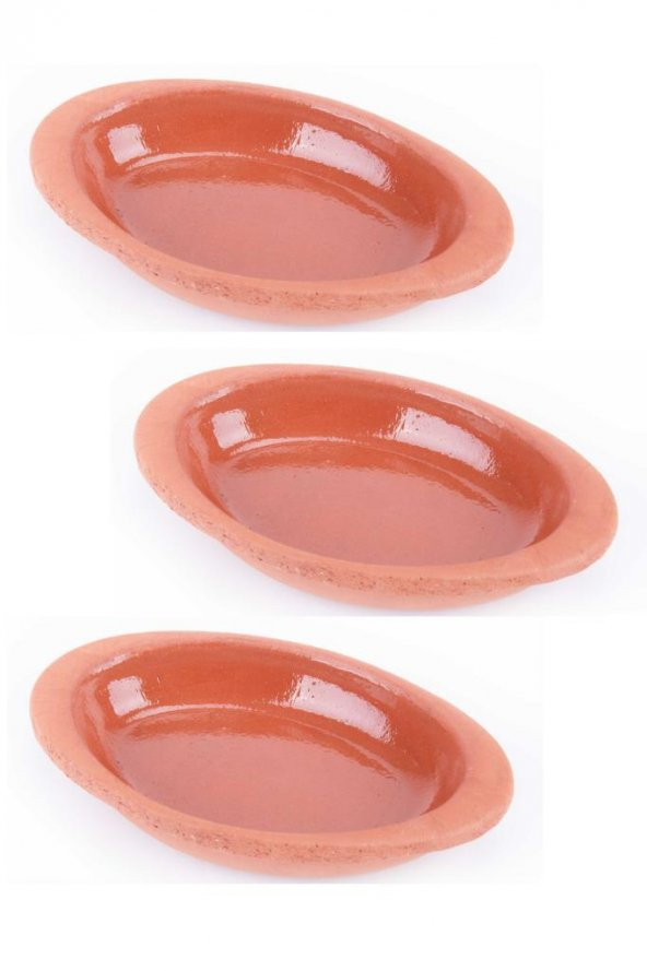 Elizi Çömlekleri 3’lü Mini Oval Sırlı Kase, Çok Amaçlı Toprak Surum Servis Kase 3 Adet SIRLI - 3