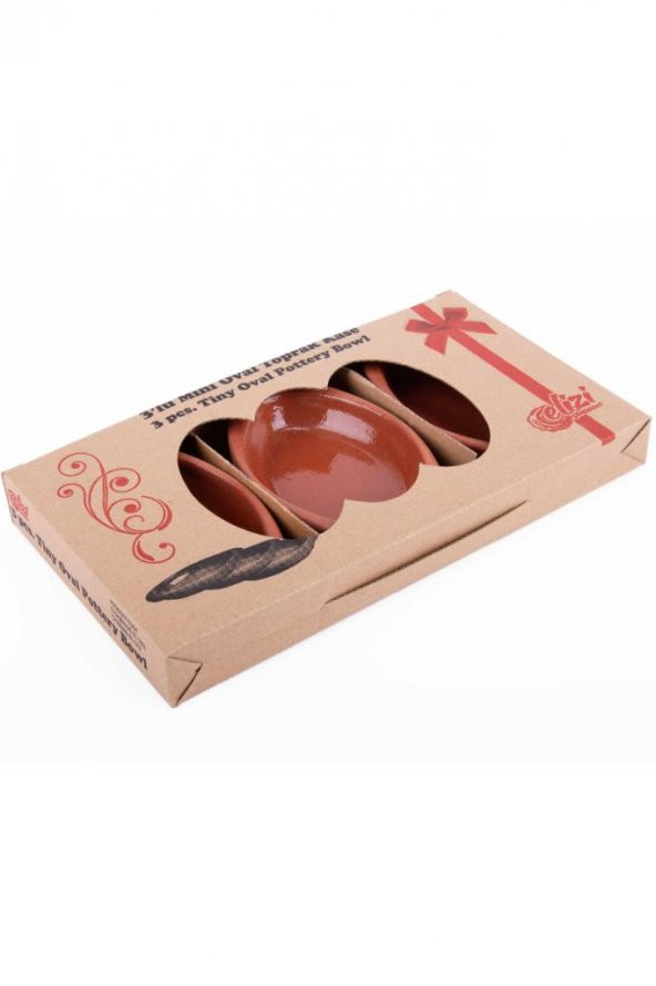 Elizi Çömlekleri 3’lü Mini Oval Sırlı Kase, Çok Amaçlı Toprak Surum Servis Kase 3 Adet SIRLI - 4