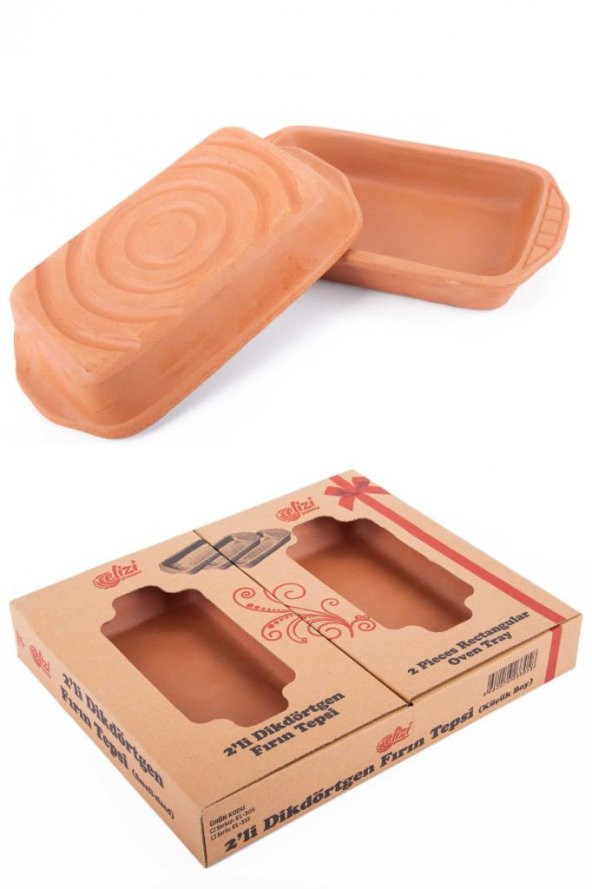 Elizi Çömlekleri 2’li Dikdörtgen Fırın Tepsisi, Toprak Güveç Fırın Kabı 2’li Set (25x15cm) - 4