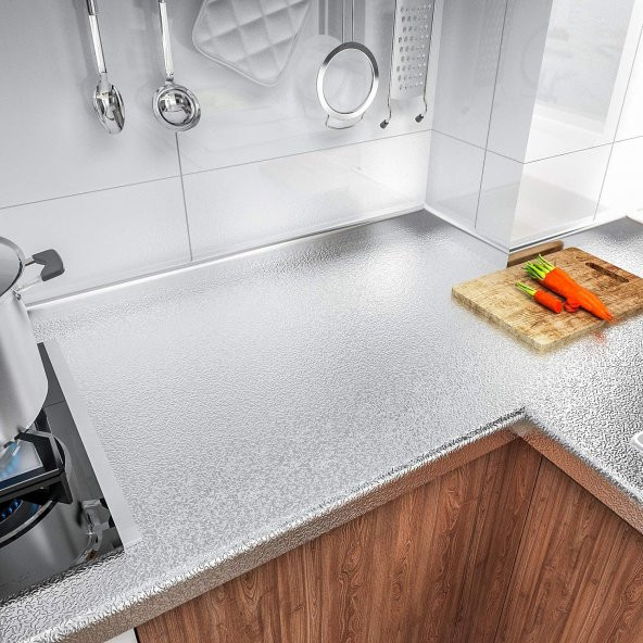 Kendinden Yapışkanlı Mutfak Tezgah Üstü Folyo Gümüş Tezgah Folyosu Alüminyum Folyo - 2