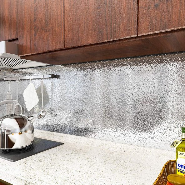 Kendinden Yapışkanlı Mutfak Tezgah Üstü Folyo Gümüş Tezgah Folyosu Alüminyum Folyo - 3