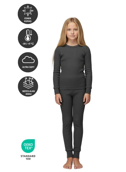 Thermoform Soft Çocuk Termal İçlik Set Takım Antrasit - Resim 2