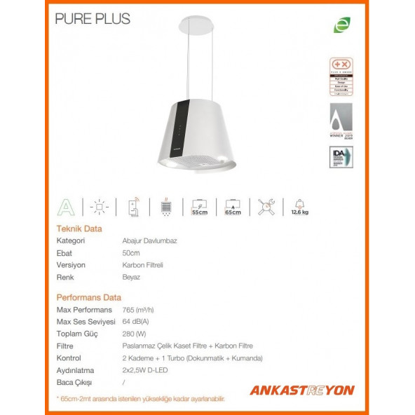 Silverline 4386 Pure Plus Ada Tipi Davlumbaz Beyaz - 2