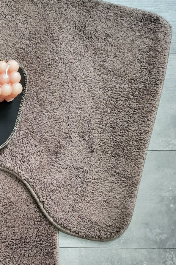 Ultrasoft Düz Kapuçino 3’lü Banyo Halısı Paspası Seti Kaymaz Deri Tabanlı Yıkanabilir Klozet Takımı - 5