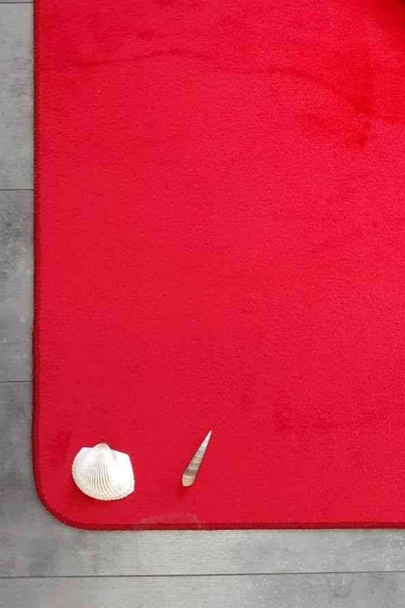 Ultrasoft Düz Kırmızı 2li Banyo Halısı Paspası Seti Kaymaz Deri Tabanlı Yıkanabilir Klozet Takımı - 4