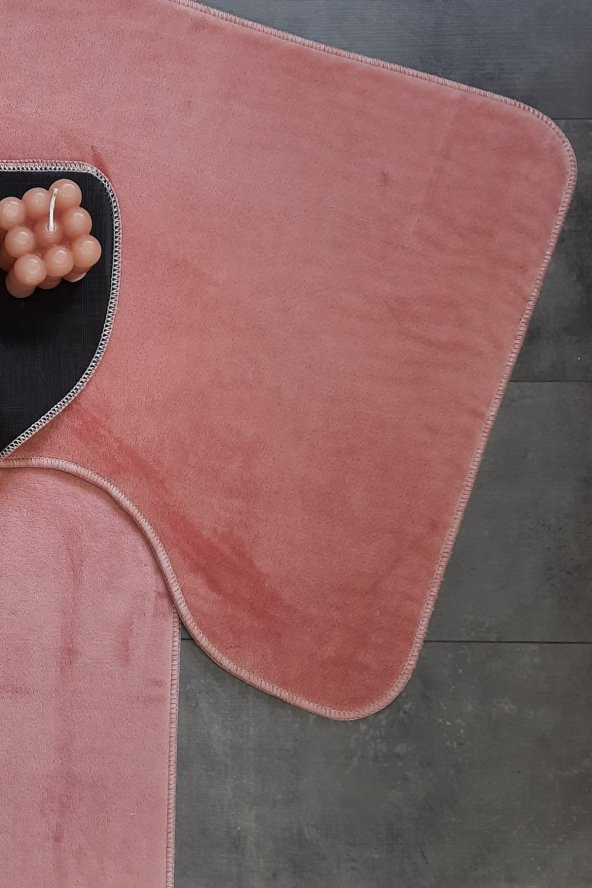 Ultrasoft Düz Pudra 2li Banyo Halısı Paspası Seti Kaymaz Taban Makinede Yıkanabilir Klozet Takımı - 4