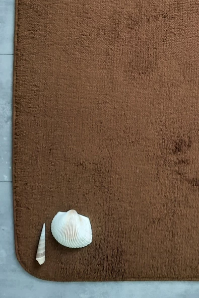 Ultrasoft Düz Kahve 2li Banyo Halısı Paspası Seti Kaymaz Deri Tabanlı Yıkanabilir Klozet Takımı - 4