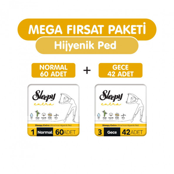 Sleepy Extra Ultra Ince Hijyenik Ped 102 Adet Ped Mega Fırsat Paketi