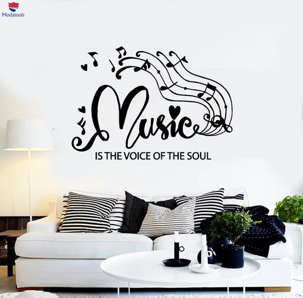 Oturma Odası, Ofis, Dükkan Duvar Sticker Müzik Alıntı Cümle Müzik Notaları Clef Kalp Okul Çıkartmaları