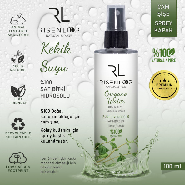 RisenLoop Kekik Suyu %100 Saf Doğal Hidrosol Tonik Cam Şişe Origanum Onites 1.Distilasyon 100ml