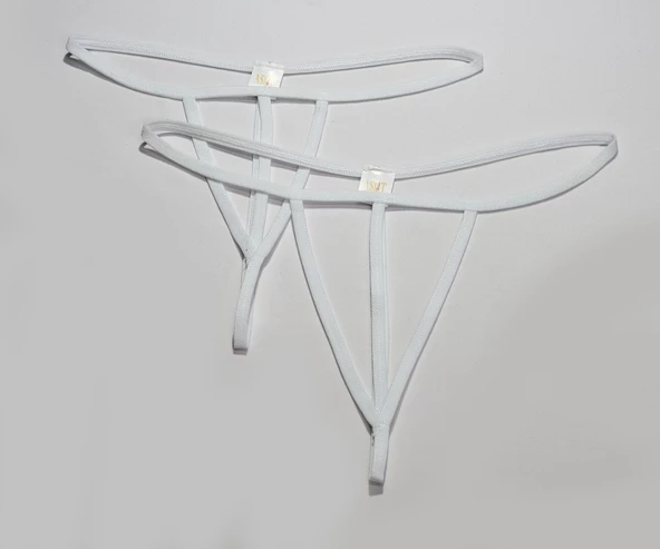ASM1263 Kadın 2 Li Ekru Özel Bölgesi 3 Serit Tanga String - 3