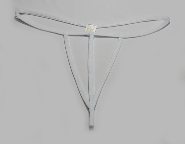 ASM1261 Kadın Ekru Özel Bölgesi 3 Serit Tanga String - 2