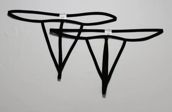 ASM1264 Kadın 2 Li Siyah Özel Bölgesi 3 Serit Tanga String - 2