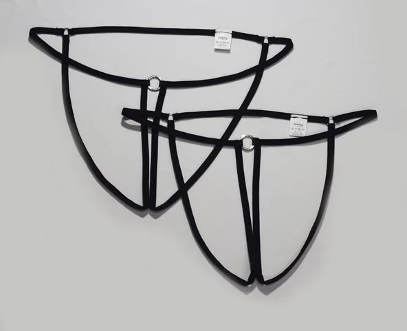 ASM1255 Kadın 2 Li Siyah Özel Nokta VurguluTanga String - 3