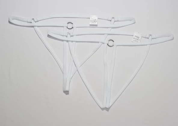 ASM1254 Kadın 2 Li Ekru Özel Nokta VurguluTanga String - 3