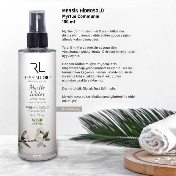 RisenLoop Mersin Suyu %100 Saf Doğal Hidrosol Tonik Cam Şişe Myrtus Communis 1.Distilasyon 100ml - 4
