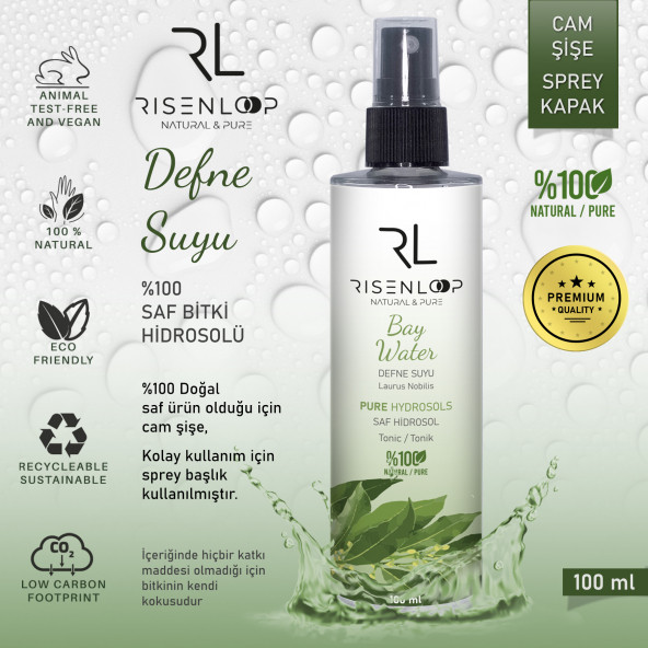 RisenLoop Defne Suyu % 100 Saf Doğal Hidrosol Tonik Cam Şişe  1.distilasyon 100ML