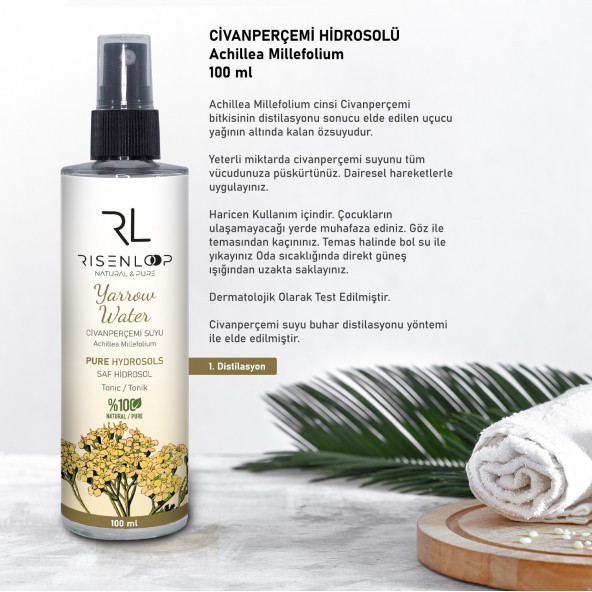 RisenLoop Civanperçemi Suyu %100 Saf Doğal Hidrosol Tonik Cam Şişe Achillea Millefolium 1.Distilasyon 100ml - Resim 4