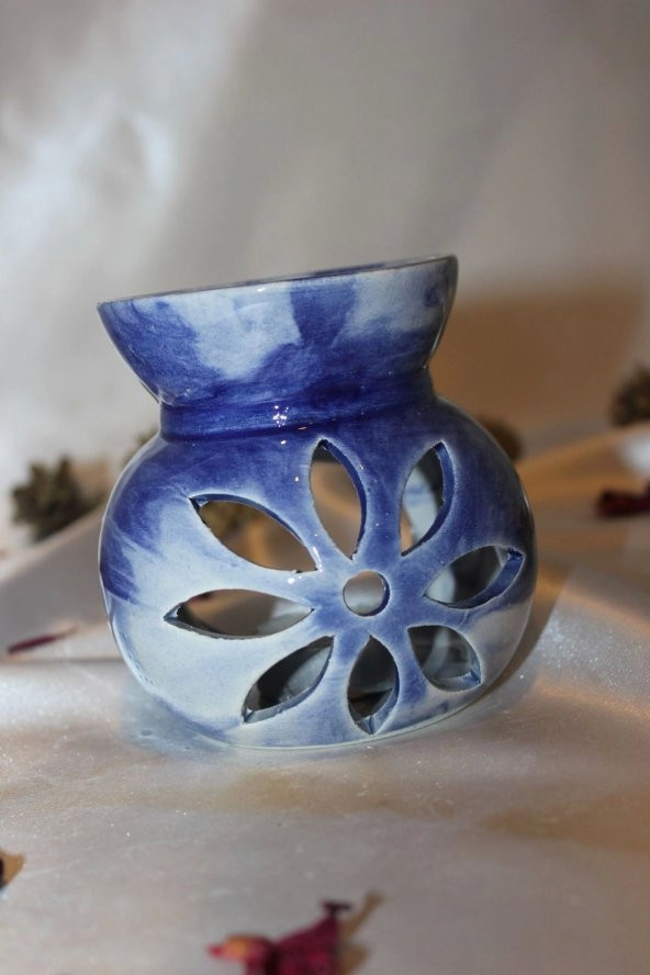 Buhardanlık Ebru Boyama Lotus Çiçeği Seramik Buhurdanlık Hand Made El İşi 5 - 2