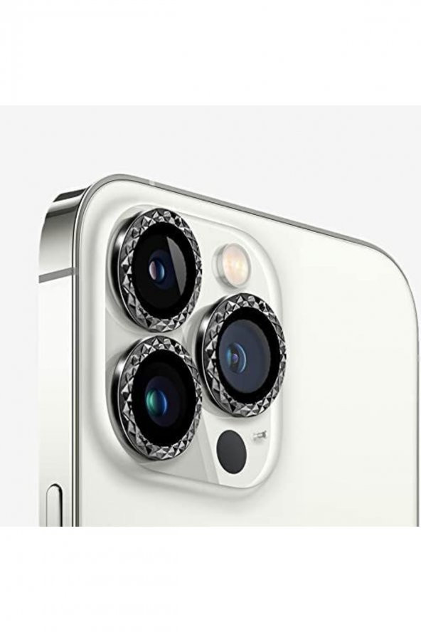 12 Pro Uyumlu Alüminyum Alaşım Elmas Kesim Çerçeveli Tempered Glass Kamera Lens Koruyucu (3lü Set)