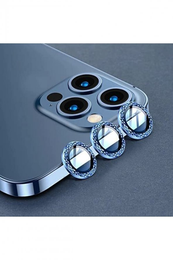 14 Uyumlu Alüminyum Alaşım Elmas Kesim Çerçeveli Tempered Glass Kamera Lens Koruyucu (3lü Set)