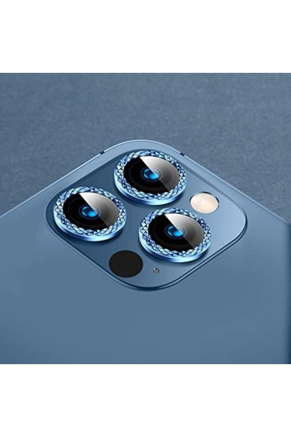 14 Uyumlu Alüminyum Alaşım Elmas Kesim Çerçeveli Tempered Glass Kamera Lens Koruyucu (3lü Set) - 3