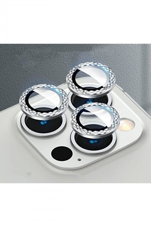 11 Uyumlu Alüminyum Alaşım Elmas Kesim Çerçeveli Tempered Glass Kamera Lens Koruyucu (3lü Set) - 3