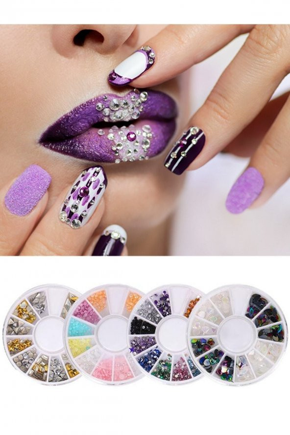 Tırnak Süsleme Taşı, Kolay Uygulanabilir, 4lü Nail Art Tırnak Süsleme Taş Seti