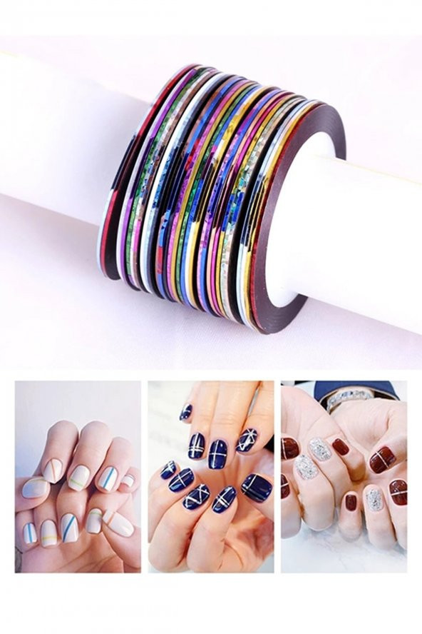 Nail Art Şerit Bant, Tırnak Süsleme, Kolay Uygulanabilir 10lu Nail Art Bantları