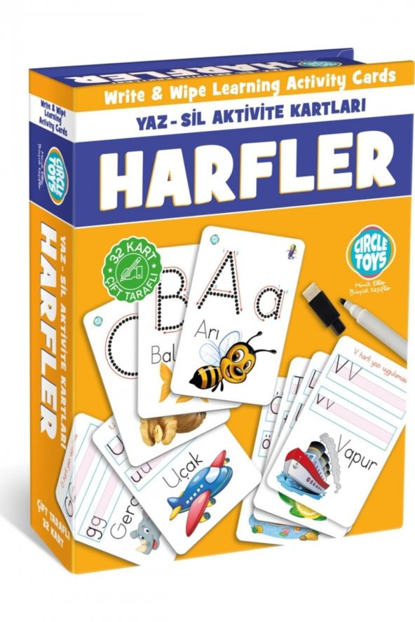 Cırcle Toys Harfler Yaz-sil Aktivite Kartları Çift Taraflı 32 Kart