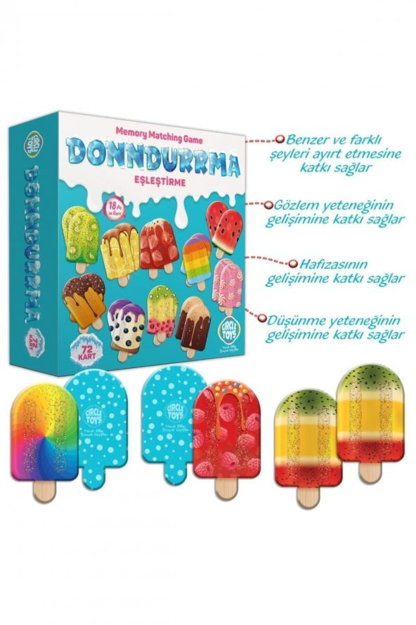 Eğitici Dondurma Eşleştirme Kartları Hafıza Eşleştirme Oyunu Eğitici Oyuncak 72 Kart - Tuka - 2