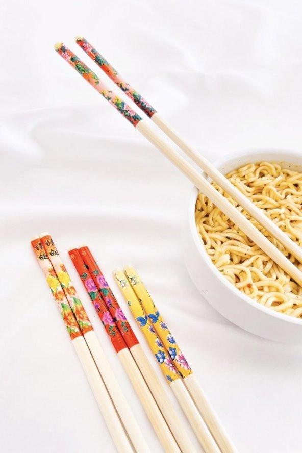 Desenli Organik Bambu Çin Çubuğu Chop Sticks 10 Çift