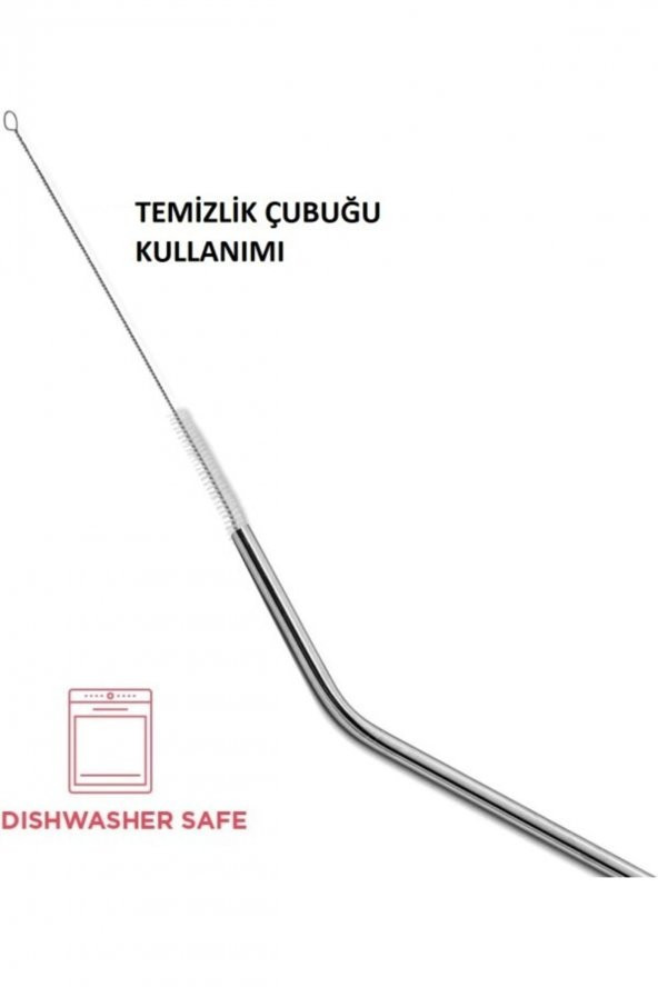 Çelik Pipet Paslanmaz Çelik Metal Meşrubat Pipeti Ve Pipet Temizleme Fırçası Seti 5 Parça - 3