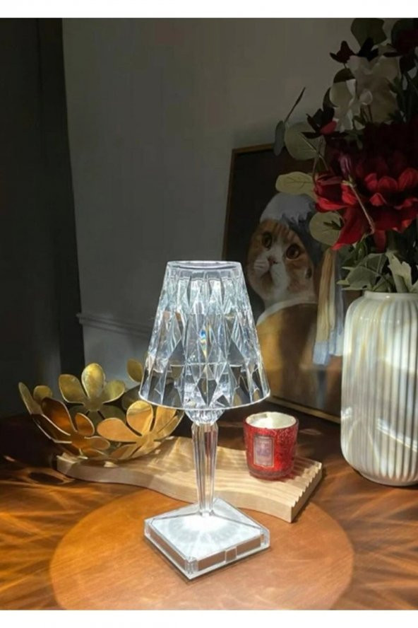 Kristal Şarjlı Masa Lambası, Led Abajur, Dokunmatik + Kumandalı - 2