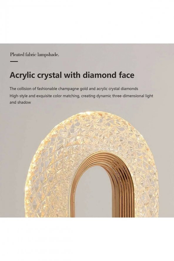 Dekoratif Kristal Şarjlı Masa Lambası, Gold Led Abajur, Dokunmatik 3 Renk Modu - 3