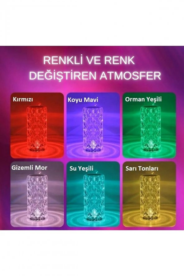 Kristal Şarjlı Masa Lambası, Led Abajur, Dokunmatik + Kumandalı - 2