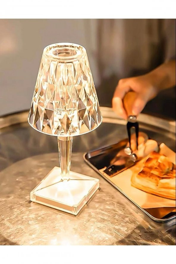 Kristal Şarjlı Masa Lambası, Led Abajur, Dokunmatik + Kumandalı - 3