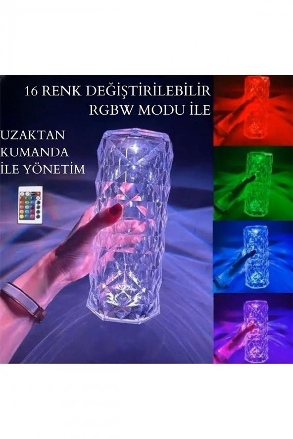 Kristal Şarjlı Masa Lambası, Led Abajur, Dokunmatik + Kumandalı - 3