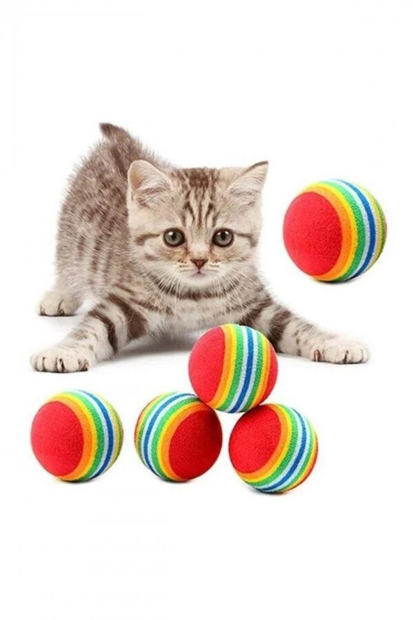 3lü Gökkuşağı Sünger Kedi Köpek Çiğneme Oyun Topu 4,2 Cm