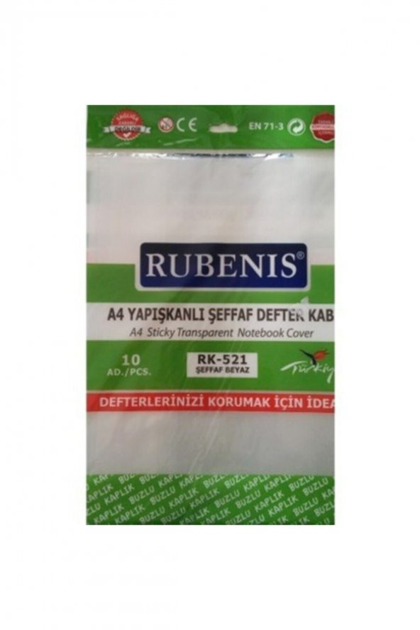 Rubenis A4 10lu Şeffaf Beyaz Yapışkanlı Defter Kabı Rk-521