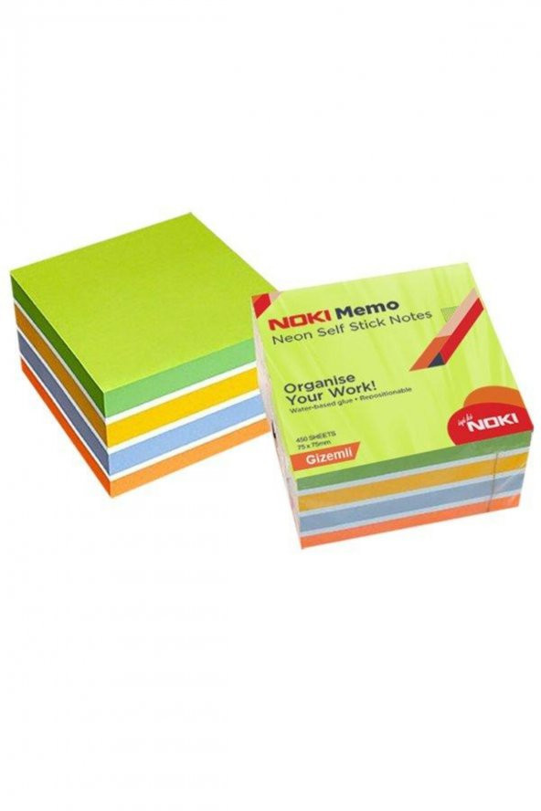 Noki Yapışkanlı Not Kağıdı Küp 450 Syf 75x75 Neon Gizemli 12014 22
