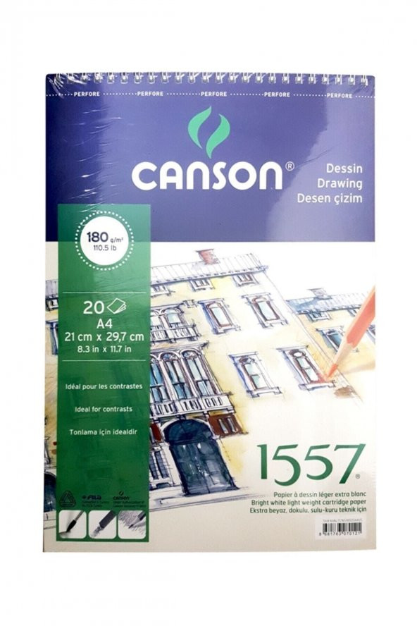 Canson 1557 Resim Ve Çizim Blok 180gr A4 20yp Üstten Spiralli