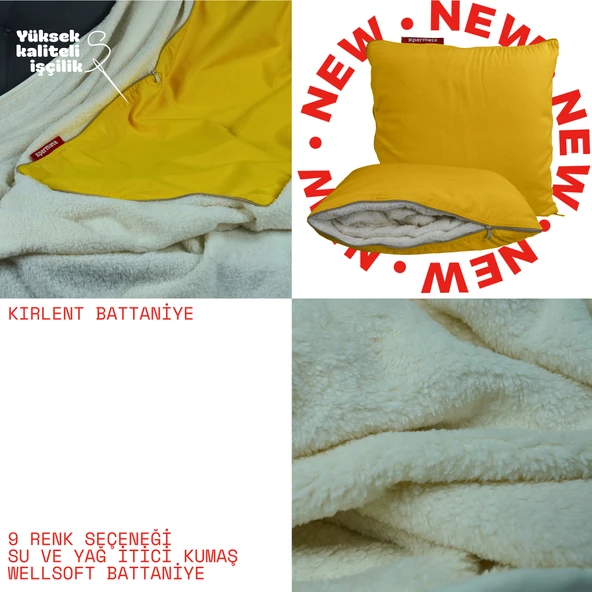 XPERMATE Tv Battaniye Yastık Battaniye Kırlent-welsoft Battaniye- Yolculuk Yastığı- Uçak Yastığı 145x205 Sarı - Resim 3