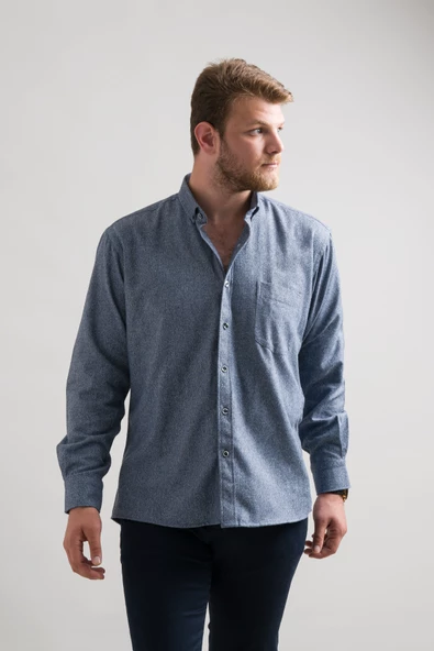 Rahat Kesim Cepli Yaka Düğmeli Bitik Kareli Kışlık Kumaş Erkek Gömlek - Resim 3