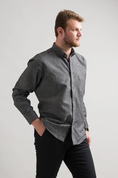 Rahat Kesim Cepli Yaka Düğmeli Bitik Kareli Kışlık Kumaş Erkek Gömlek - Resim 7