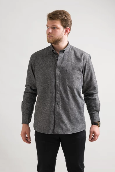 Rahat Kesim Cepli Yaka Düğmeli Bitik Kareli Kışlık Kumaş Erkek Gömlek - Resim 8