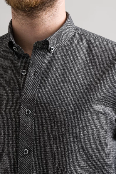 Rahat Kesim Cepli Yaka Düğmeli Bitik Kareli Kışlık Kumaş Erkek Gömlek - Resim 9