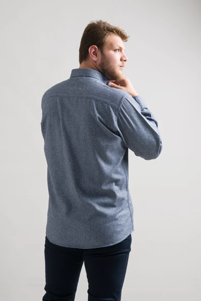 Rahat Kesim Cepli Yaka Düğmeli Bitik Kareli Kışlık Kumaş Erkek Gömlek - Resim 4