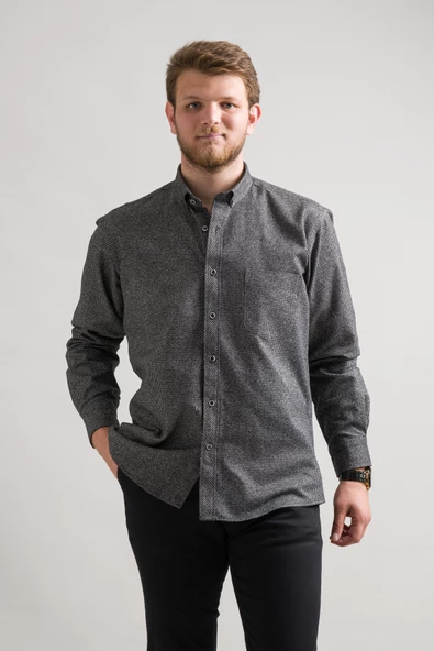 Rahat Kesim Cepli Yaka Düğmeli Bitik Kareli Kışlık Kumaş Erkek Gömlek - Resim 6