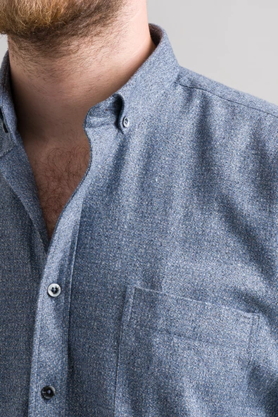 Rahat Kesim Cepli Yaka Düğmeli Bitik Kareli Kışlık Kumaş Erkek Gömlek - Resim 5